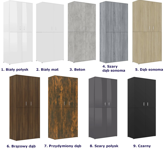 Kolory szafy na buty z półkami Marvo