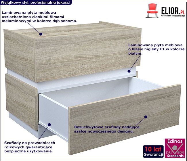 Szafka nocna z 2 szufladkami dąb sonoma Tibia 2X