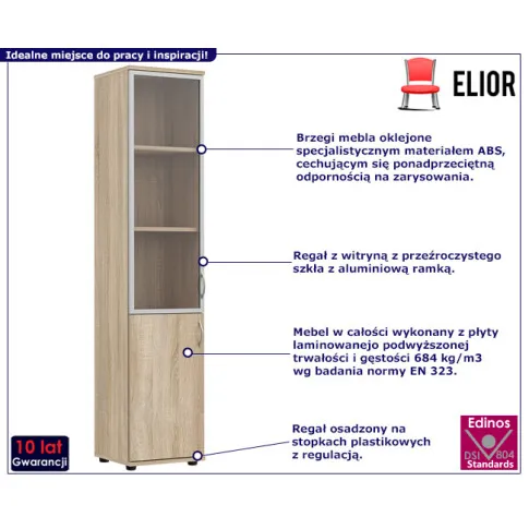 Regał biurowy z witryną Midea kolor dąb sonoma