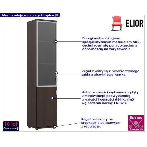 Regał biurowy z witryną Midea kolor wenge