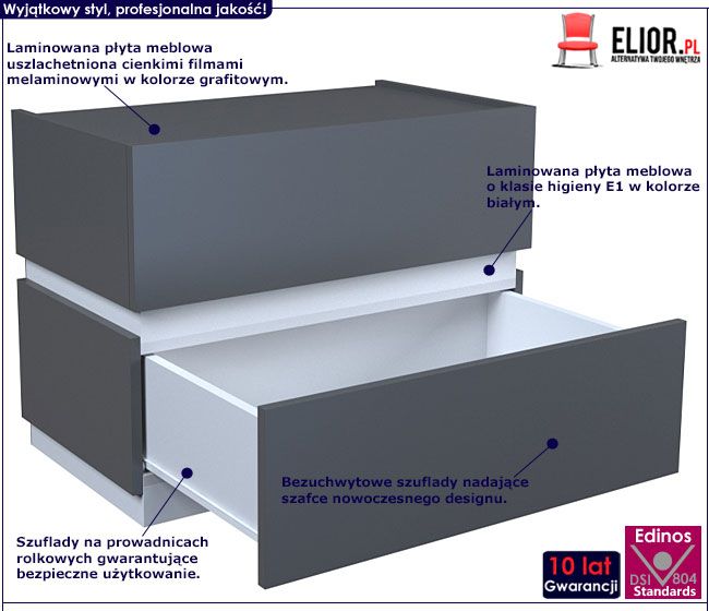 Grafitowa szafka nocna do sypialni Tibia 2X