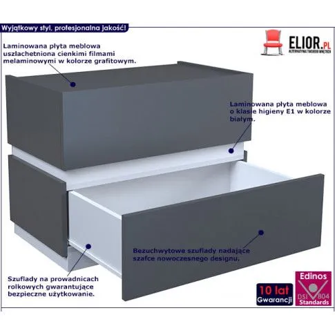 Fotografia Szafka nocna Olet 2X - grafit + biała z kategorii Szafki