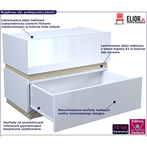 Fotografia Lakierowana szafka nocna Olet 3X - biała + dąb sonoma z kategorii Szafki
