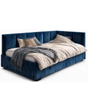 Granatowe łóżko młodzieżowe tapicerowane welwetem 100x200 - Golones 4X w sklepie Edinos.pl