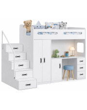 Białe dziecięce łóżko z szafą i biurkiem pod spodem - Mirida w sklepie Edinos.pl