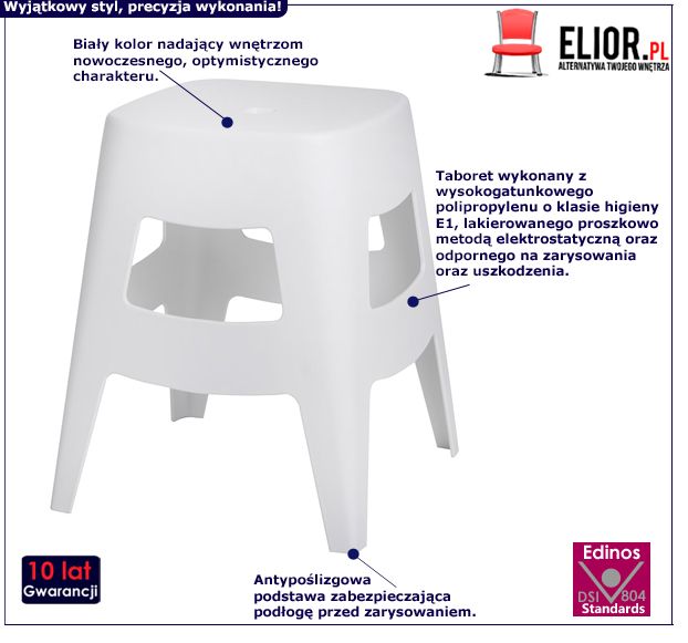 Nowoczesny taboret Whiti - biały