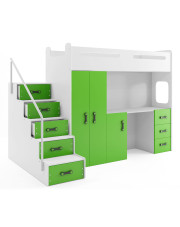 Biało-zielone łóżko dla dziecka z biurkiem i szafą - Awos