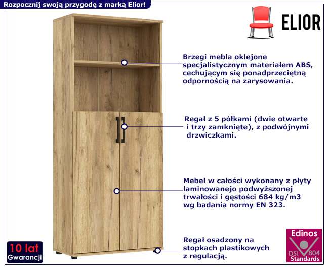 Regał biurowy Lunari kolor dąb craft