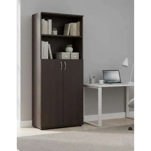 Klasyczny wysoki regał biurowy z drzwiczkami wenge   Erox