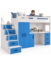 Biało-niebieskie piętrowe łóżko dla dzieci 3w1 - Mirida w sklepie Edinos.pl