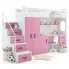 Biało-różowe łóżko piętrowe dla dziewczynki z biurkiem i szafą - Mirida
