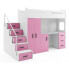 Biało-różowe łóżko dla dziewczynki z biurkiem i szafą - Awos