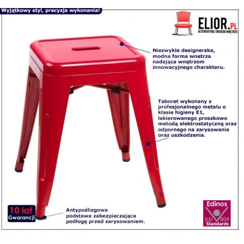 Fotografia Czerwony metalowy taboret kwadratowy loft - Motemi z kategorii Taborety