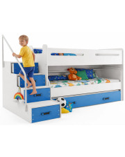 Biało-niebieskie łóżko piętrowe z biurkiem - Asi w sklepie Edinos.pl