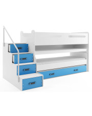 Biało-niebieskie łóżko piętrowe z biurkiem - Ilos