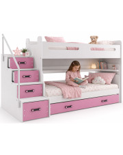 Biało-różowe łóżko piętrowe dla dziewczynek z biurkiem - Asi w sklepie Edinos.pl