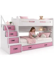 Biało-różowe łóżko piętrowe dla dziewczynek z biurkiem - Asi w sklepie Edinos.pl