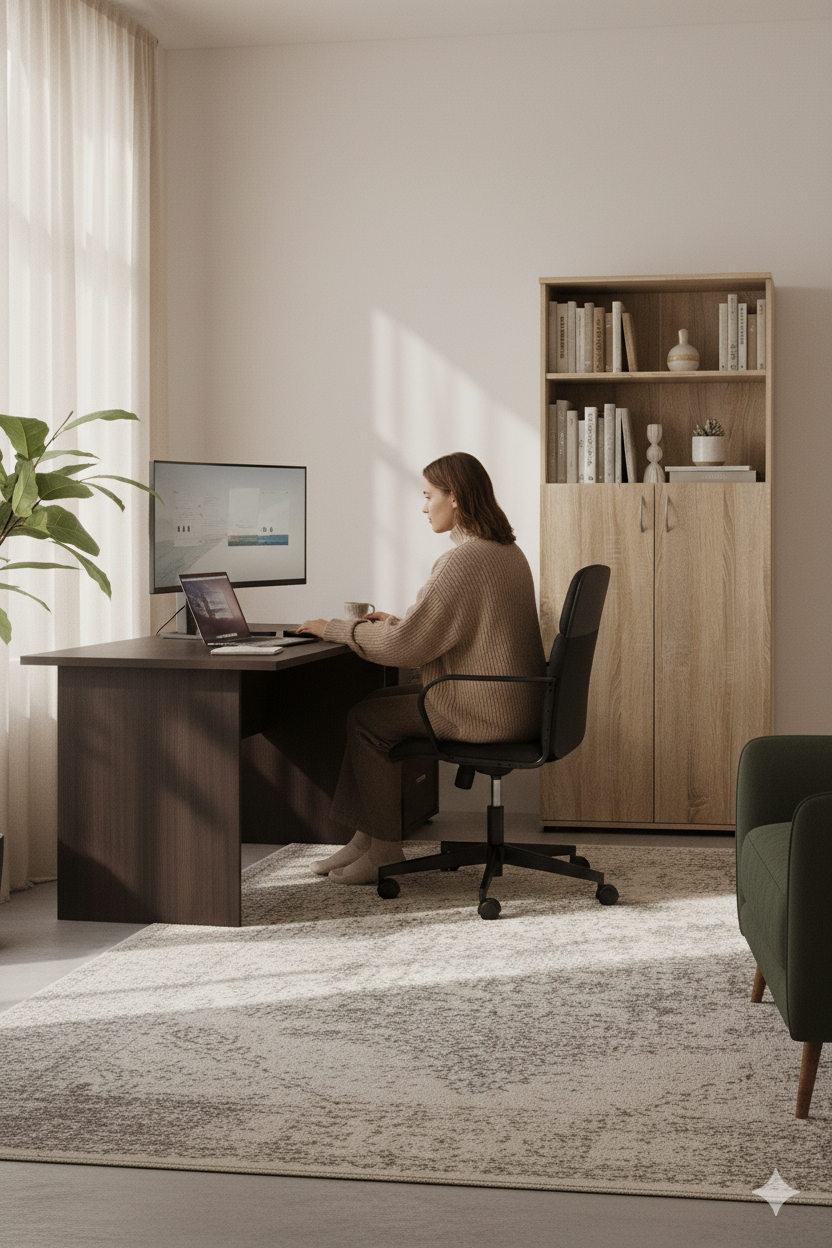 Aranżacja biura z biurkiem narożnym wenge - Nelora