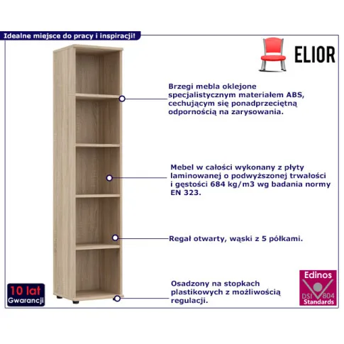 Klasyczny regał biurowy z półkami Lires kolor dąb sonoma