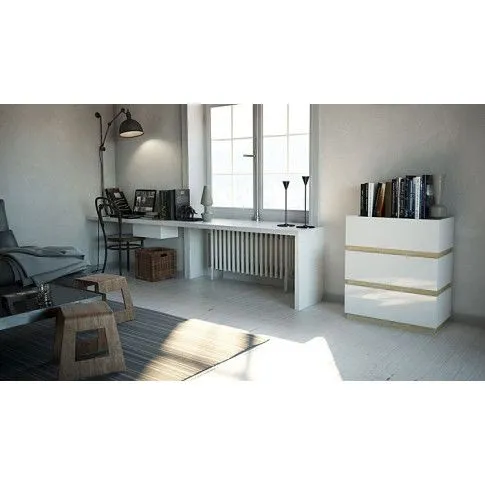 Szczegółowe zdjęcie nr 4 produktu Lakierowana komoda Toviros 3X - biały połysk + dąb sonoma