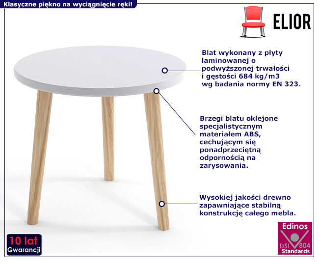 Okrągły stolik Valdo biały blat