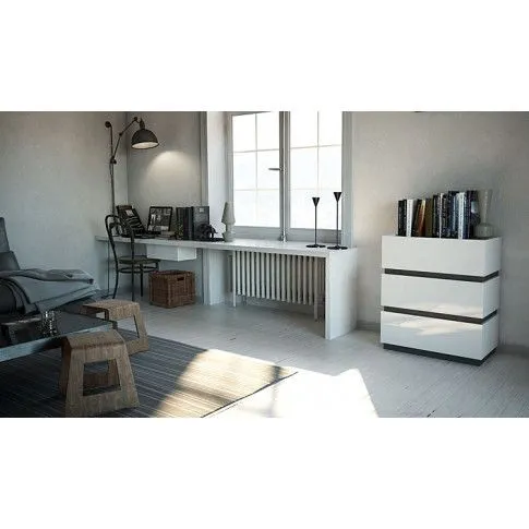 Szczegółowe zdjęcie nr 4 produktu Lakierowana komoda Toviros 3X - biały połysk + grafit