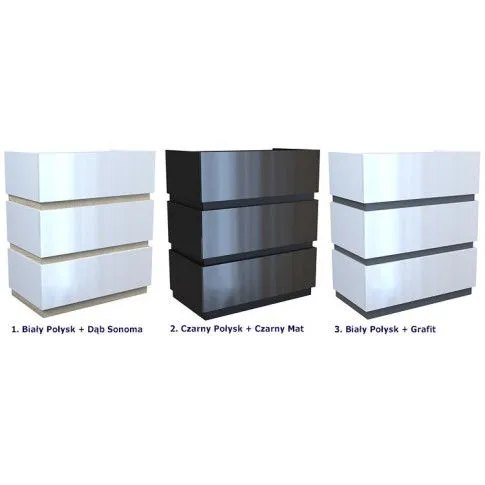 Szczegółowe zdjęcie nr 5 produktu Lakierowana komoda Toviros 3X - biały połysk + grafit