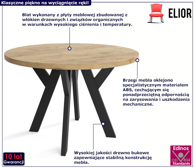 Okrągły stół Noria blat dąb craft