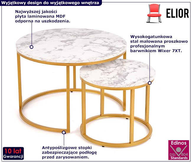 Zestaw złotych okrągłych stolików Kefes