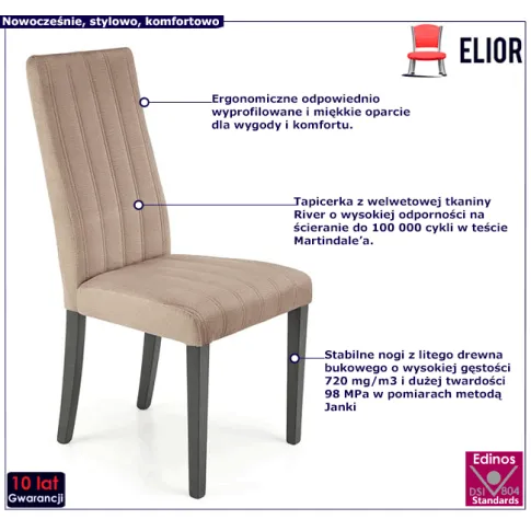 Czarne drewniane krzesło z beżową tapicerką Iston 2X