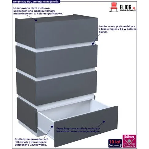 Fotografia Komoda Toviros 4X - grafit + biała z kategorii Komody