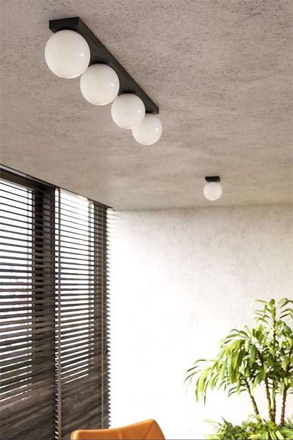 Czarna lampa sufitowa poczwórna szklane kule A166-Soho