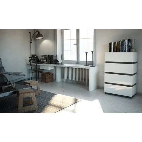 Szczegółowe zdjęcie nr 4 produktu Lakierowana komoda Toviros 5X - biała + grafit