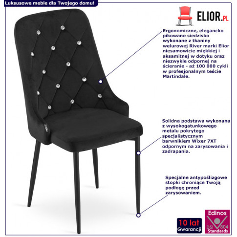 infografika kompletu eleganckich pikowanych krzeseł draco