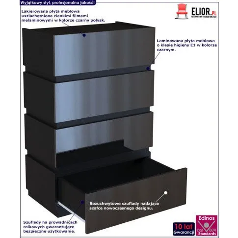 Fotografia Lakierowana komoda Toviros 5X - czarna z kategorii Komody