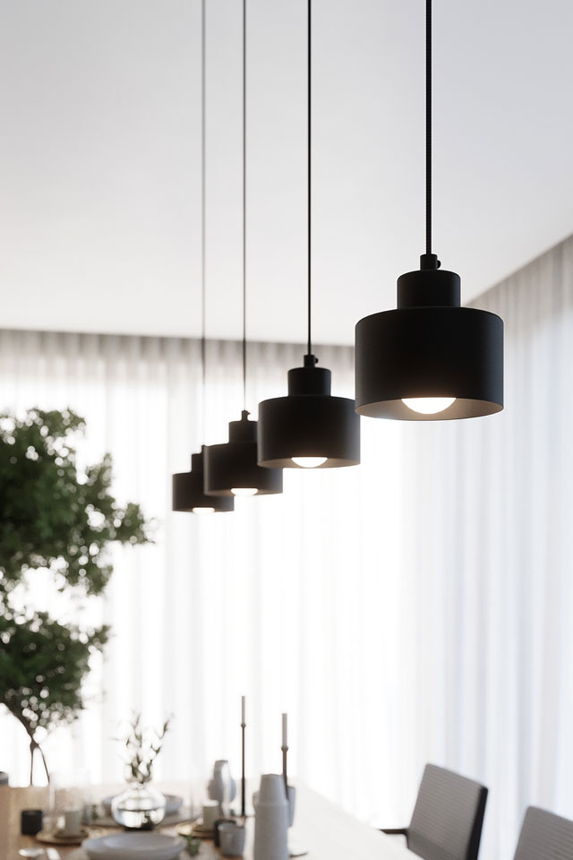 Czarna stalowa lampa wisząca nad wyspę I753-Noria