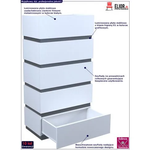 Fotografia Komoda Toviros 6X - biała + grafit z kategorii Komody