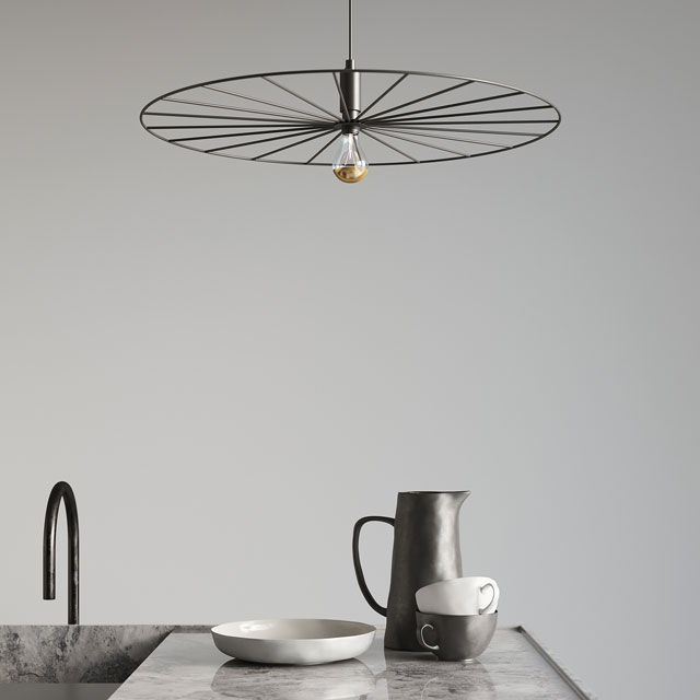 Czarna lampa wisząca nad stół z drucianym krągłym kloszem A194-Hado
