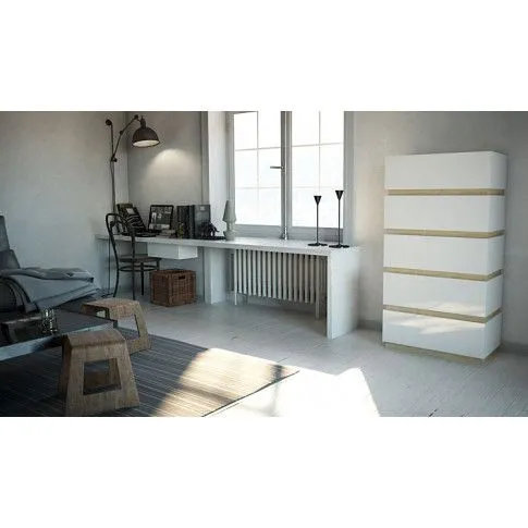 Szczegółowe zdjęcie nr 4 produktu Lakierowana komoda Toviros 7X - biały połysk + dąb sonoma