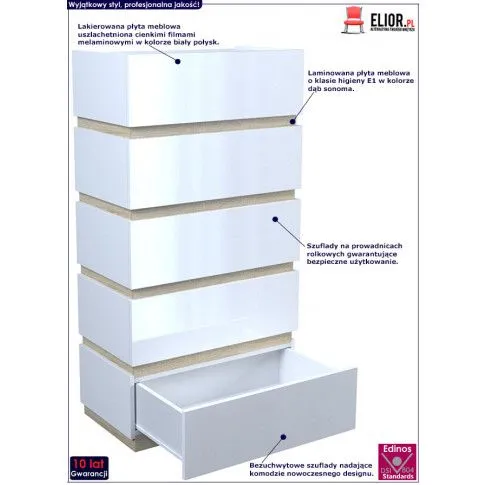 Fotografia Lakierowana komoda Toviros 7X - biały połysk + dąb sonoma z kategorii Komody
