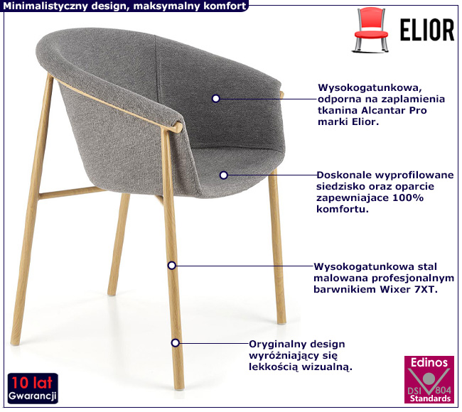 Szare krzesło tapicerowane Ingun