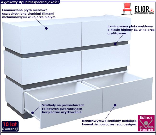 Biała duża komoda z 6 szufladami Nestia 2X
