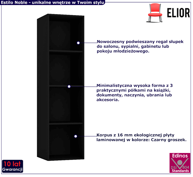 Słupek ścienny czarny groszek Estilo Noble 10X