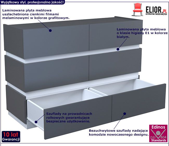 Grafitowa komoda do salonu, sypialni, biura Nestia 2X