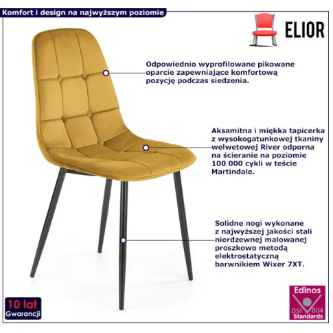 Musztardowe pikowane krzesło Volter