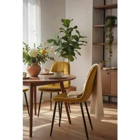 Musztardowe pikowane krzesło welurowe   Zanno