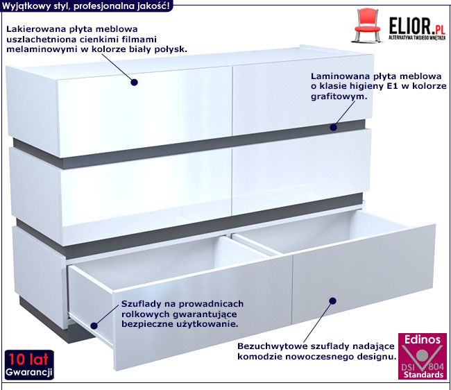 Biała lakierowana komoda do biura, salonu Nestia 3X
