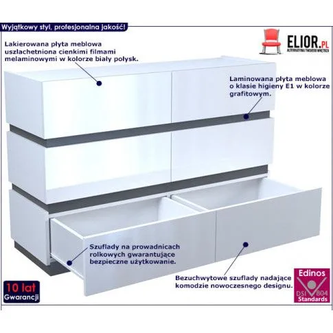 Fotografia Lakierowana komoda Ogitro 3X - biały połysk + grafit z kategorii Komody