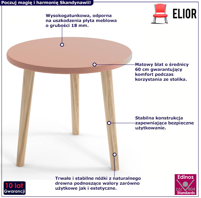 Różowy stolik do salonu w stylu skandynawskim Tida 3X