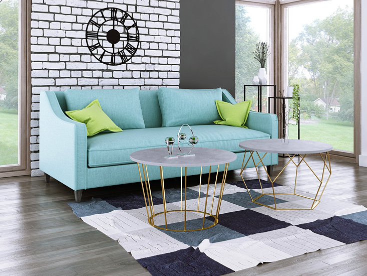 Wizualizacja stolika kawowego Melbro 3X złoty+beton